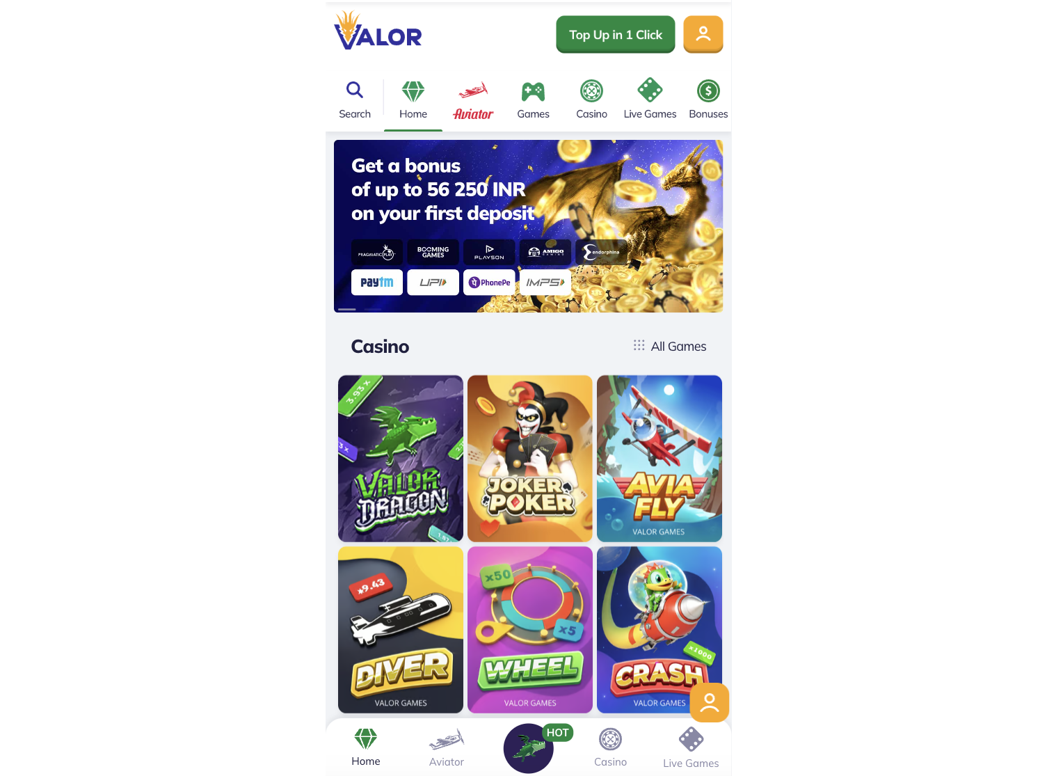Valor Bet app - casino on mobile
