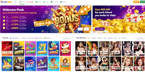 Discover Valor Casino, India’s leading online casino platform offering popular games like Aviator, live casino action, and exclusive bonuses. 